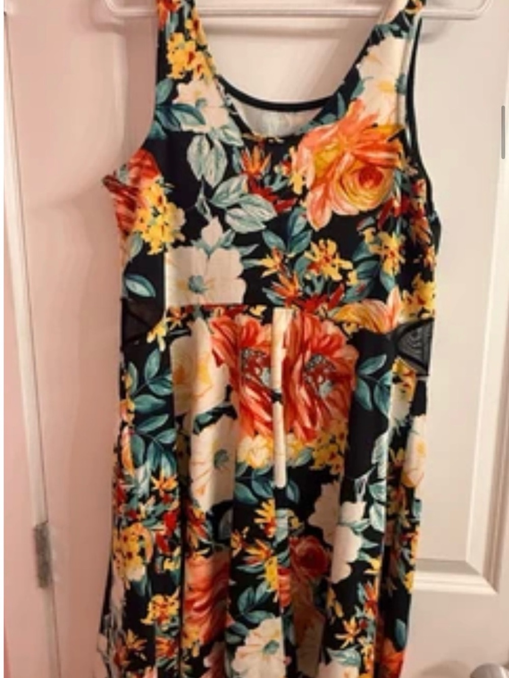 Forever 21 Black Floral Midi Dress with Yellow & Coral Blooms